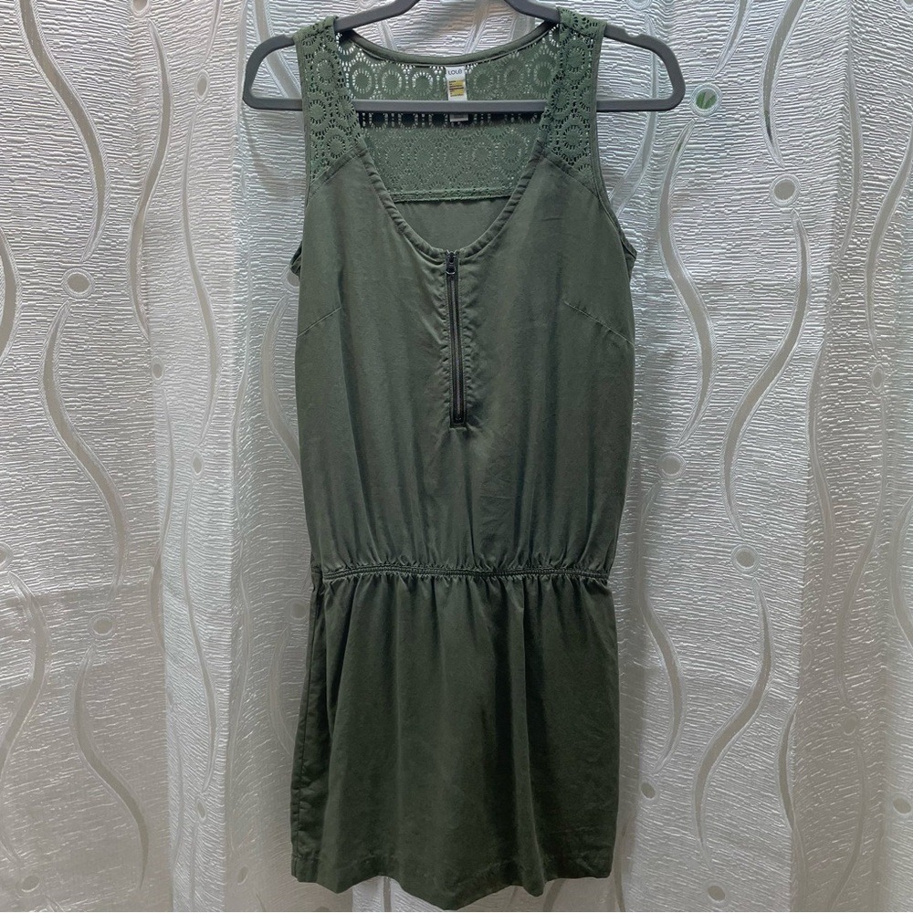 Lole Romper Womens XS Olive Green Lyocell Crochet Lace Back Zip Front